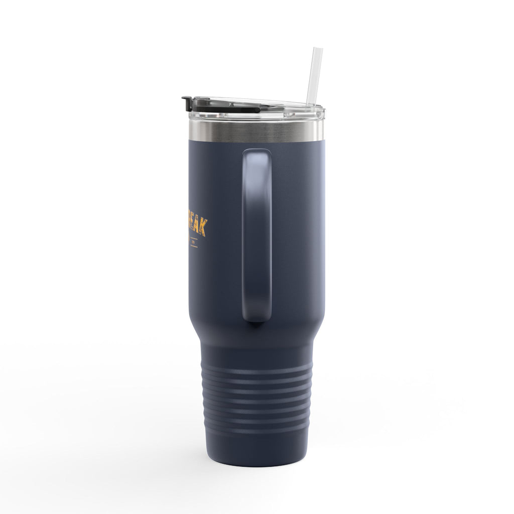 40oz Insulated Travel Mug — 'Paystreak' Gold Accent Stainless Tumbler with Straw & Handle