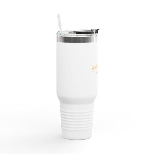 40oz Insulated Travel Mug — 'Paystreak' Gold Accent Stainless Tumbler with Straw & Handle
