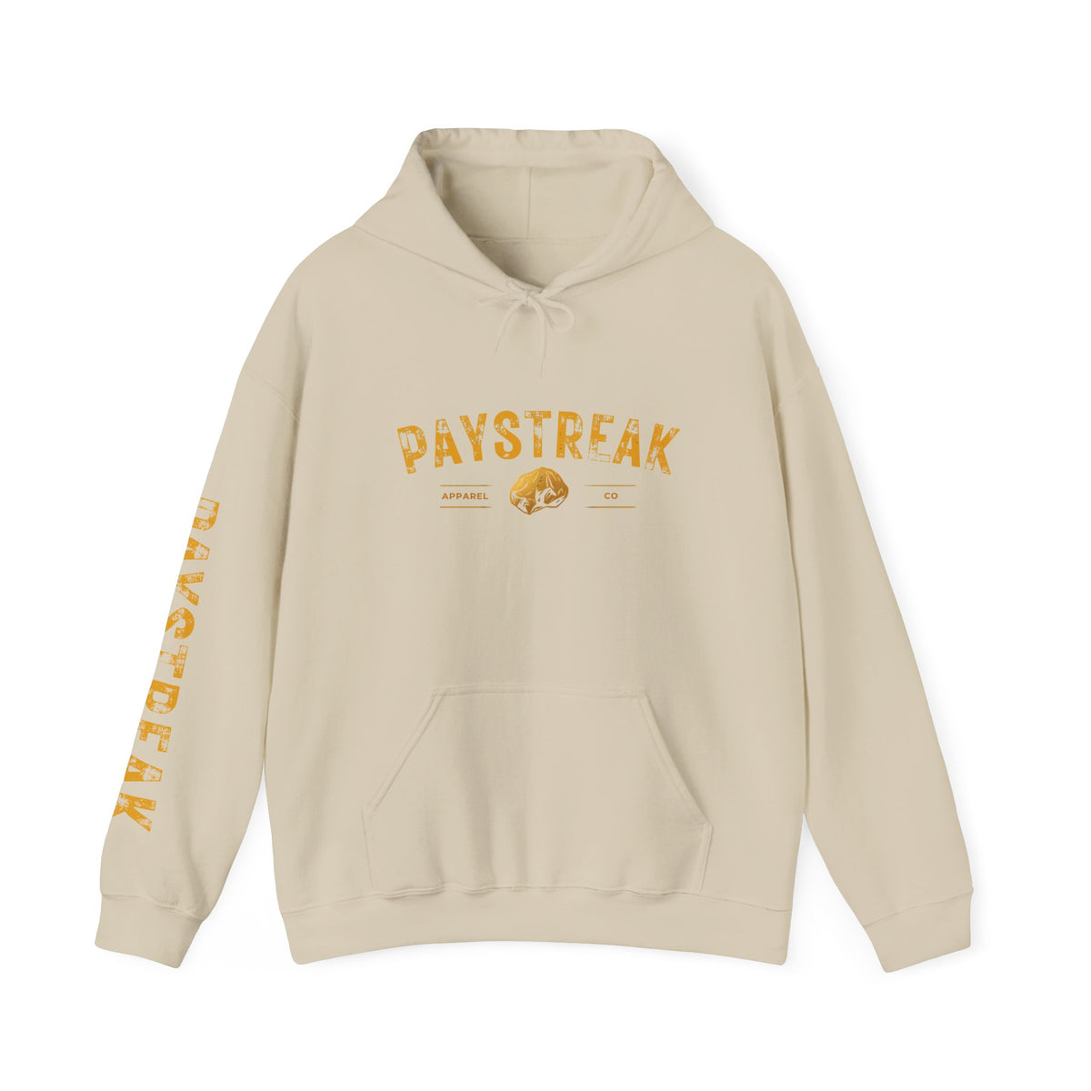 Paystreak Logo Hoodie — Retro Gold Graphic Hooded Sweatshirt