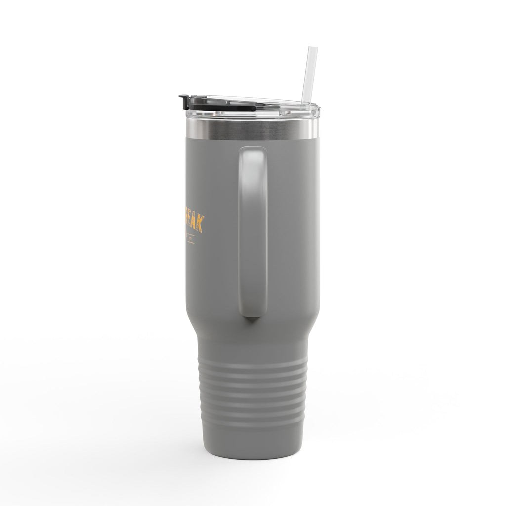 40oz Insulated Travel Mug — 'Paystreak' Gold Accent Stainless Tumbler with Straw & Handle