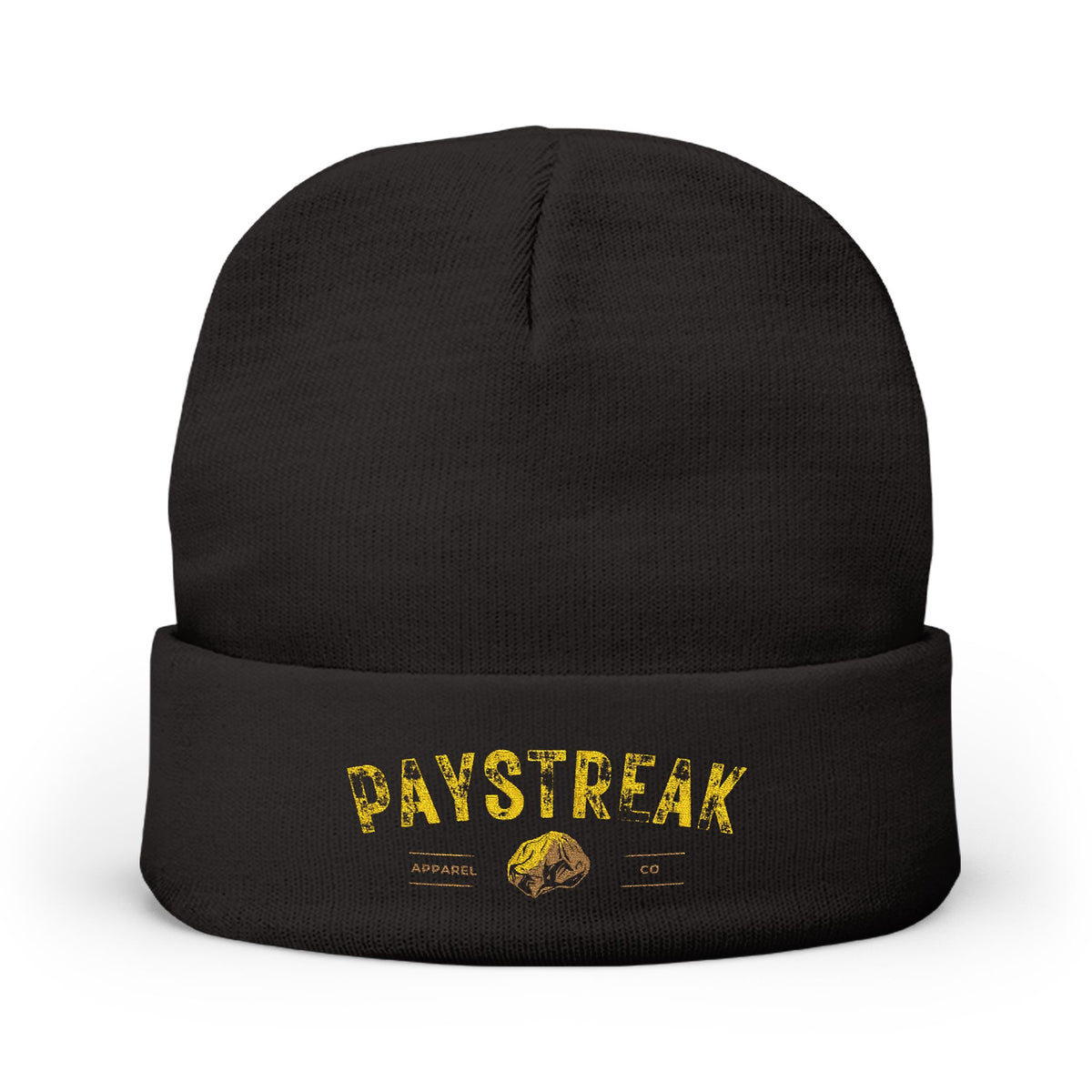 Paystreak Embroidered Knit Beanie – Vintage Gold Logo Winter Hat