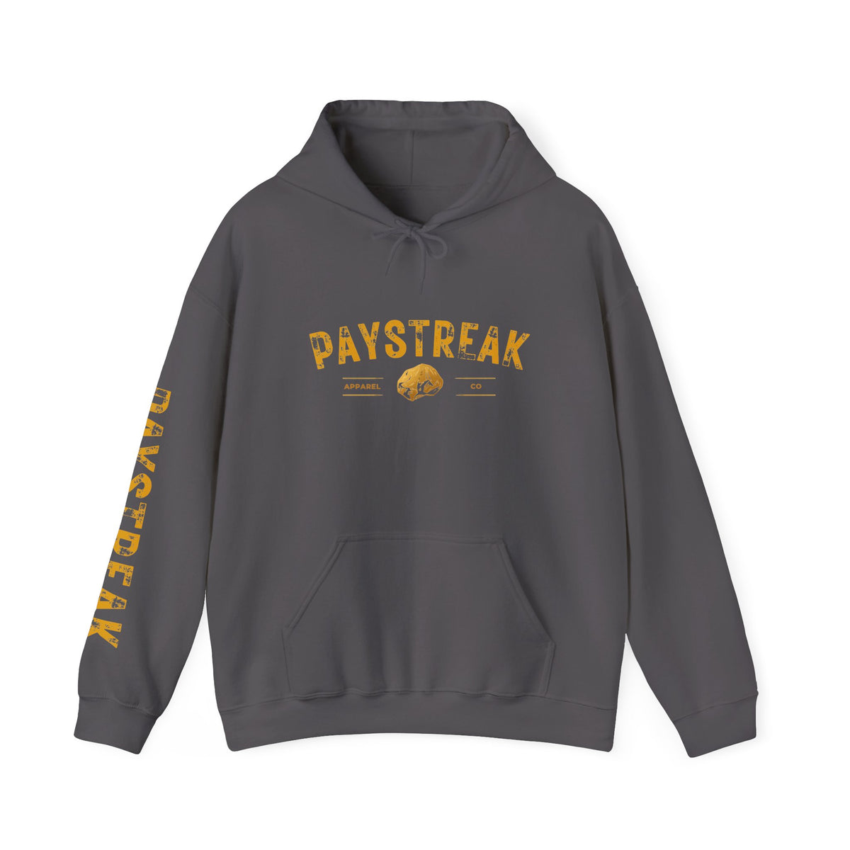 Paystreak Logo Hoodie — Retro Gold Graphic Hooded Sweatshirt