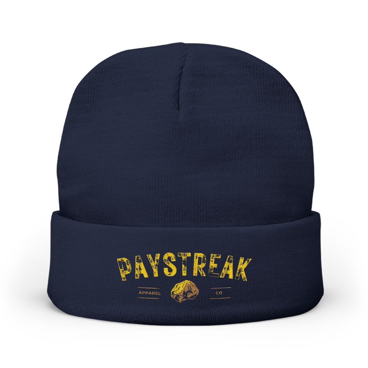 Paystreak Embroidered Knit Beanie – Vintage Gold Logo Winter Hat