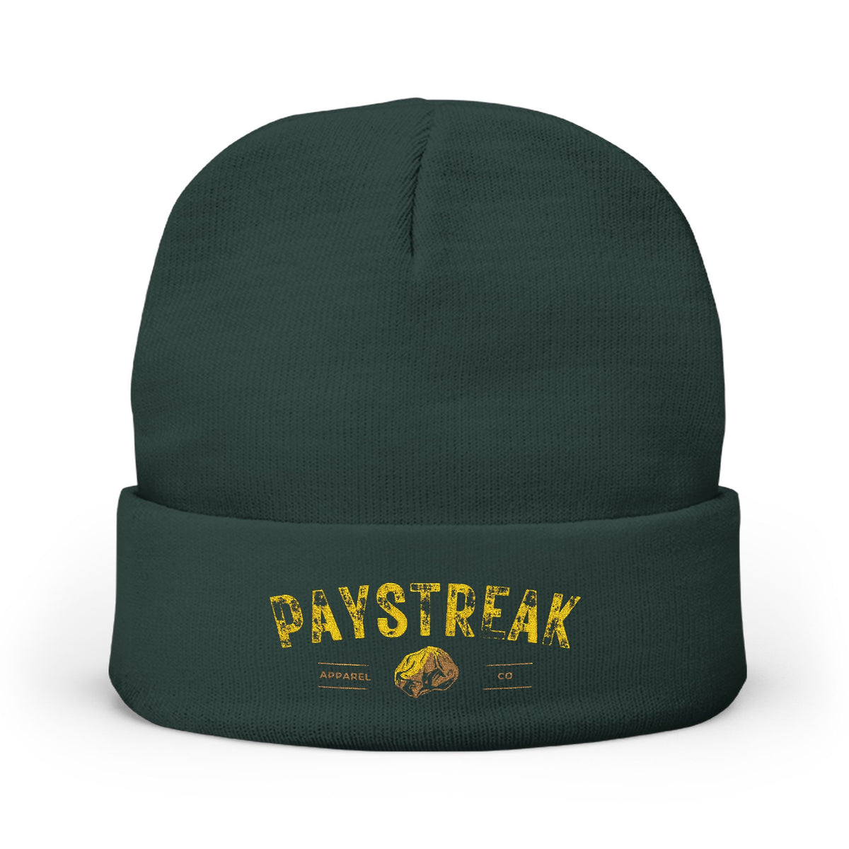 Paystreak Embroidered Knit Beanie – Vintage Gold Logo Winter Hat