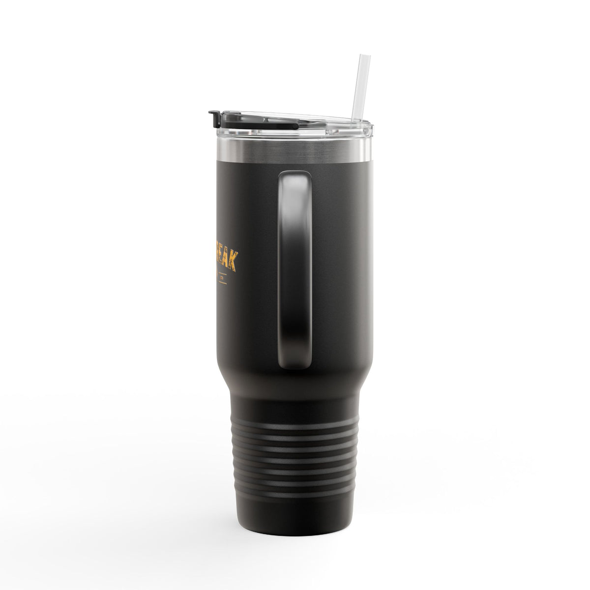 40oz Insulated Travel Mug — 'Paystreak' Gold Accent Stainless Tumbler with Straw & Handle