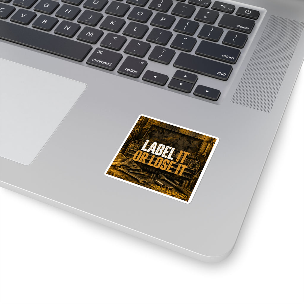 Label It or Lose It Square Sticker — Industrial Toolbox Decal