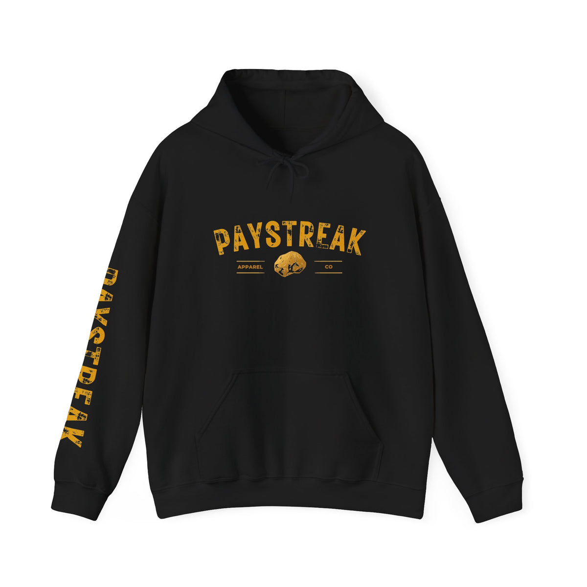 Paystreak Logo Hoodie — Retro Gold Graphic Hooded Sweatshirt