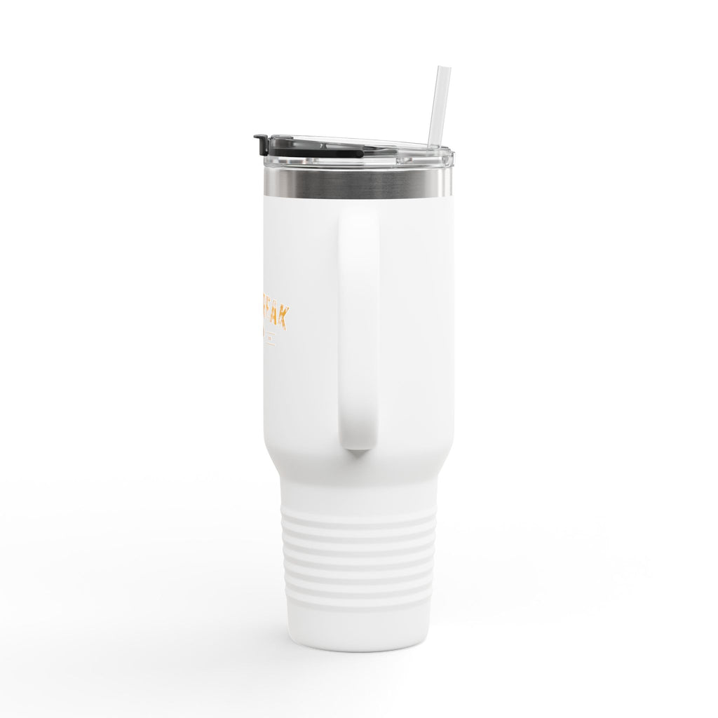 40oz Insulated Travel Mug — 'Paystreak' Gold Accent Stainless Tumbler with Straw & Handle