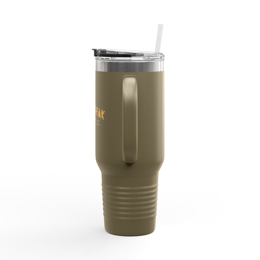40oz Insulated Travel Mug — 'Paystreak' Gold Accent Stainless Tumbler with Straw & Handle