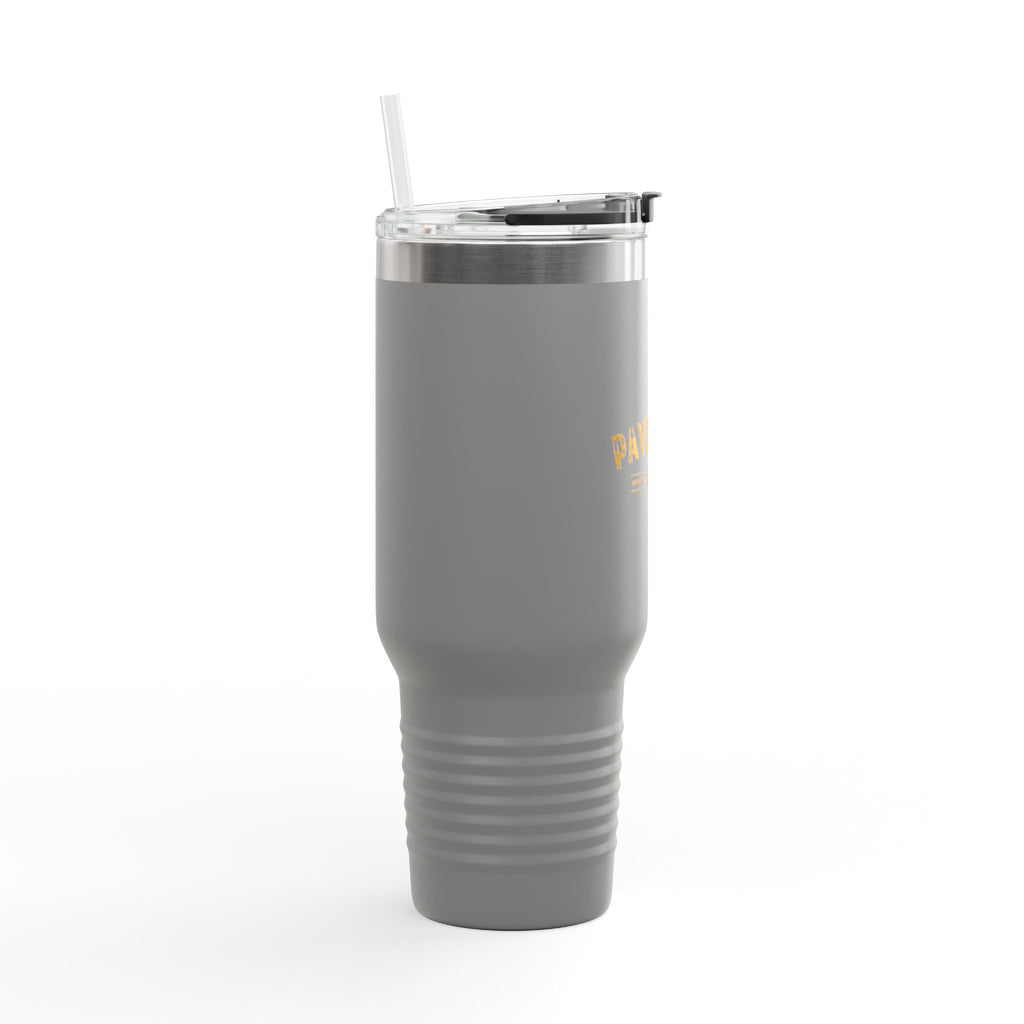 40oz Insulated Travel Mug — 'Paystreak' Gold Accent Stainless Tumbler with Straw & Handle
