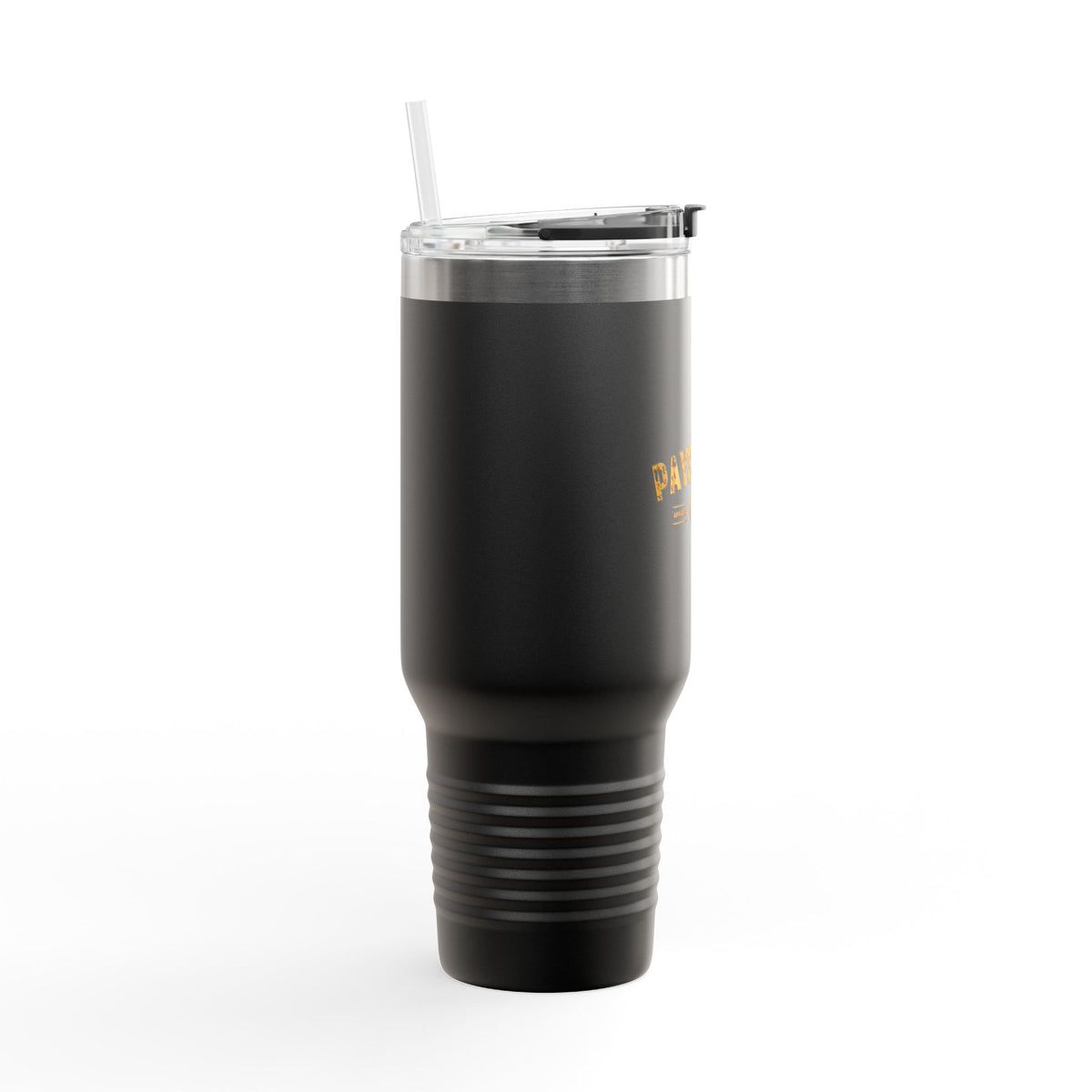 40oz Insulated Travel Mug — 'Paystreak' Gold Accent Stainless Tumbler with Straw & Handle