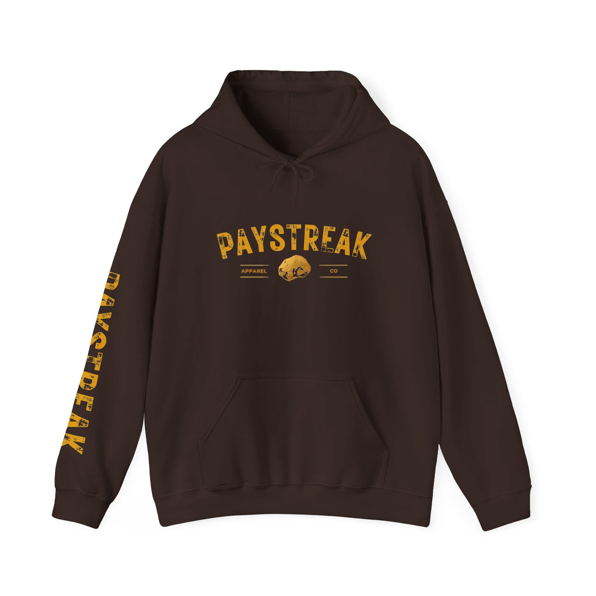 Paystreak Logo Hoodie — Retro Gold Graphic Hooded Sweatshirt